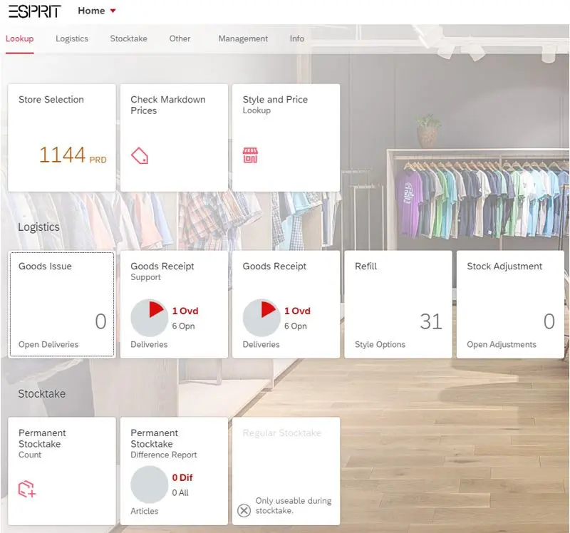 The clearly structured SAP Fiori Launchpad developed by CAS AG guides Esprit employees through their tasks.