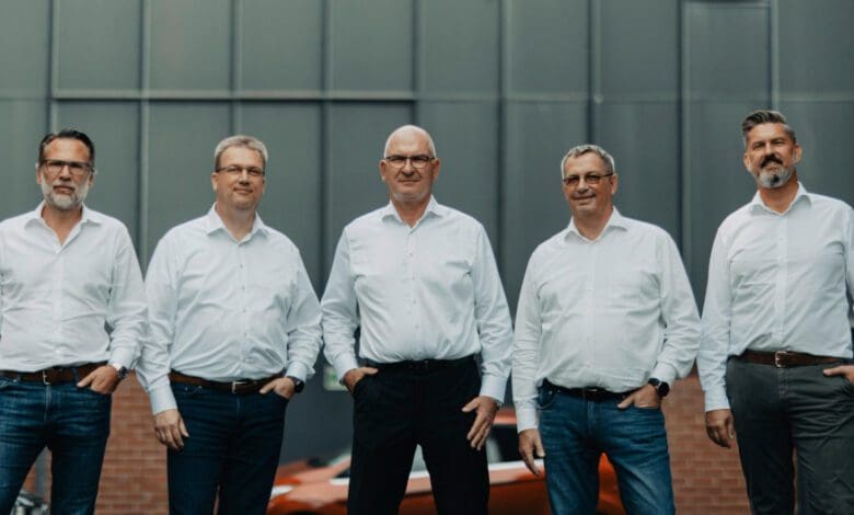 Das Führungsteam der Rewe Digital – v.l.n.r. Christoph Eltze (REWE Group Vorstand Digital und Technologie) sowie die Geschäftsführer Dr. André Marburger, Thomas Friedl, Dr. Robert Zores und Stefan Matzelle. (Foto: Rewe Group)