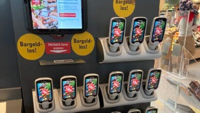 Self-scanning is making slow progress in Germany. Retailers' scanners — here at Rewe in Wiesbaden-Erbenheim — are used more often than customers' smartphones. (Photo: Retail Optimiser)