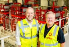 Haben im australischen Redbank, Queensland eines der größten Witron-automatisierten Verteilzentren in Betrieb genommen: Helmut Prieschenk, CEO Witron (links) und Steve Chain, CEO Coles (rechts). (Foto: Coles Group)