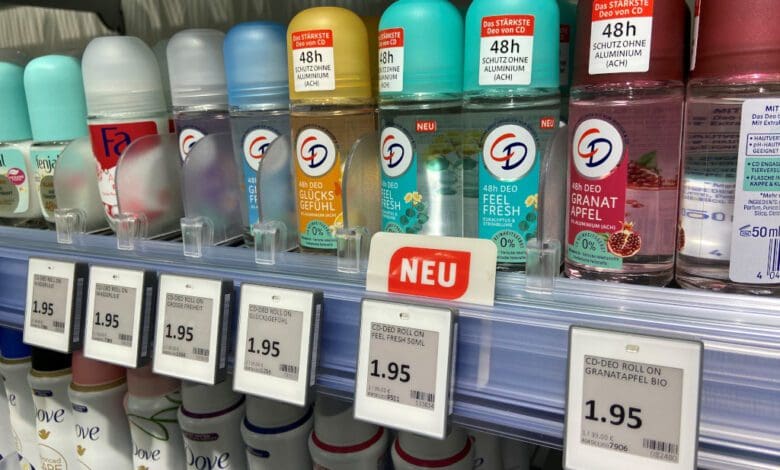 These new, small ESLs from Rossmann come from SoluM. (Photo: The Retail Optimiser)