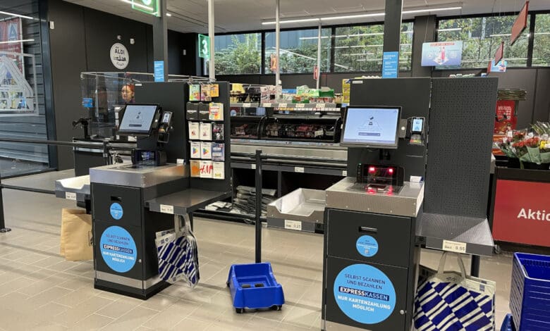 Right next to its new headquarters in Essen, at Eckenbergstraße 16, is one of the stores where Aldi Nord is testing self-checkouts with software from GK. (Photo: The Retail Optimiser)