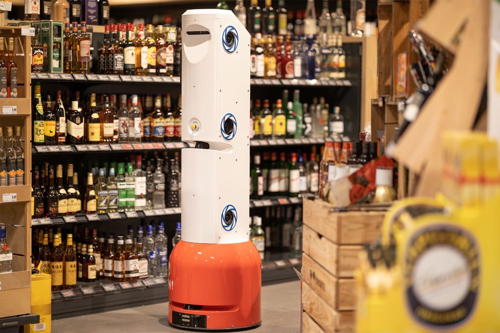 Inventory robots, like this one, drive autonomously through the store after closing time, scan shelves and furniture and create a digital 3D image of the store. (Photo: MetraLabs)